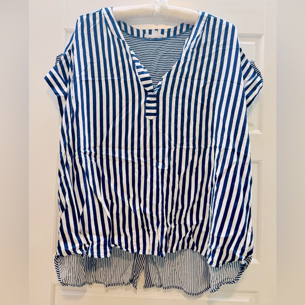 Jane and Delancey  Blue and White Striped Top, sz 3x